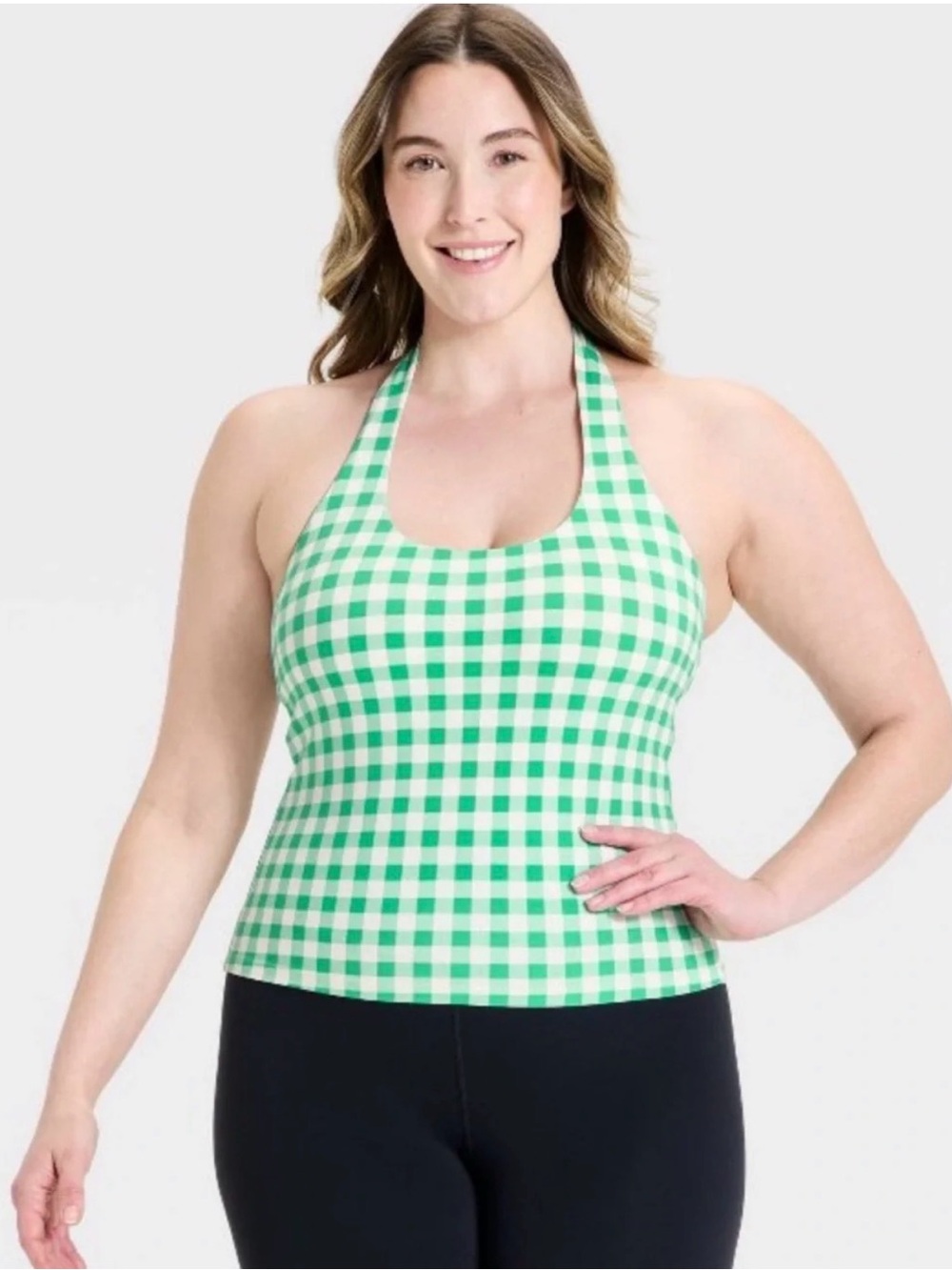 Green Gingham Halter Tank Top